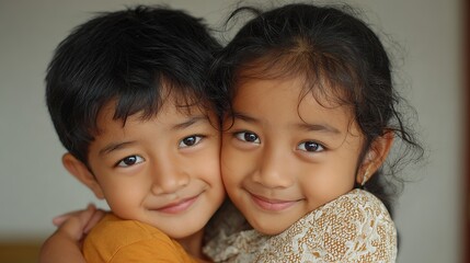 Heartwarming Siblings Hugging. Perfect Background Image for Siblings Day. Brother and Sister Bond Wallpaper.