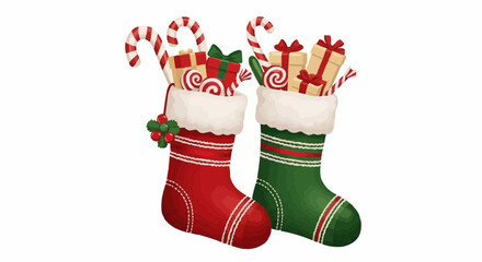 Christmas theme 2025 vector christmas stocking filled with gifts candy canes holiday season decoration festive celebration tradition