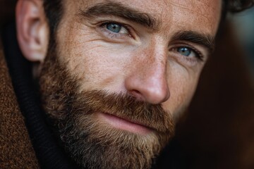 Obraz premium Attractive visage Image of a clever good looking man with a beard gazing at you