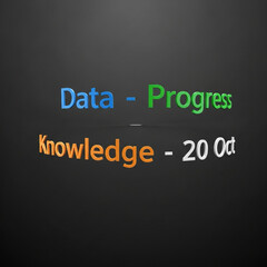 Fototapeta premium Typography-only animation with rotating words “Data • Progress • Knowledge – 20 Oct”.