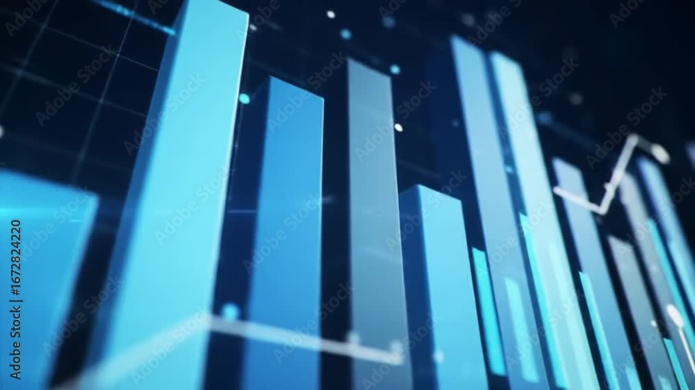 Poster animated business bar chart representing data analysis in blue color scheme