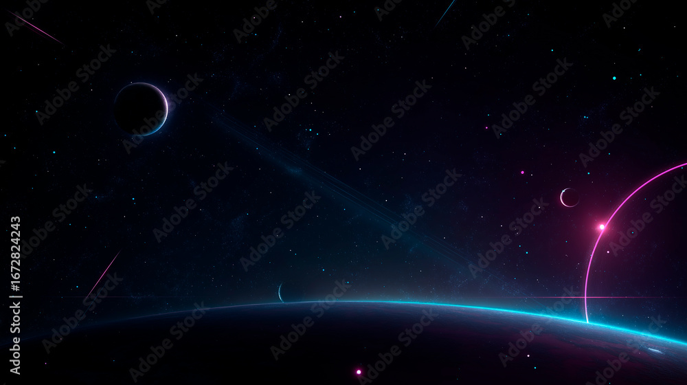 Poster deep space ui background with cyberpunk planets