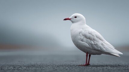 Obraz premium Serene solitude: a white seagull stands against a minimalist landscape