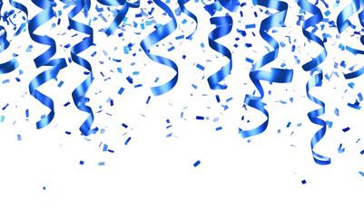 PNG Blue confetti and ribbons celebration background streamers.