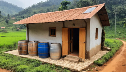 Obraz premium Rural Home Rain Barrel System