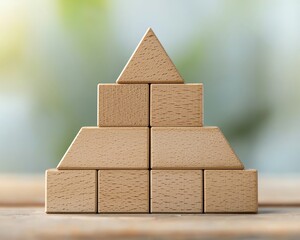 Business growth process depicting a series of blocks being assembled into a pyramid, symbolizing the foundation of business success