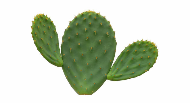 Close-up of Green Prickly Pear Cactus (Opuntia Nopal) with Flat Pads Isolated on Transparent PNG Background