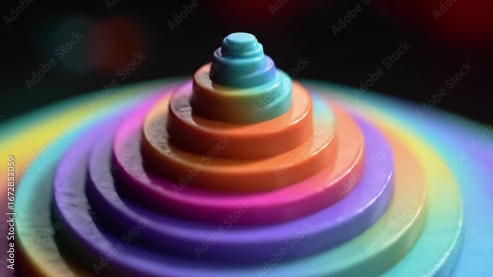 Poster rotating concentric round pastel rainbow layers with smooth light effect