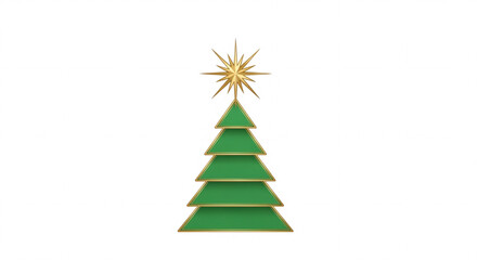 Obraz premium A stunning modern Christmas tree with stacked green layers and a glittering gold star topper
