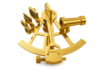 Golden sextant measuring celestial bodies position with transparent background