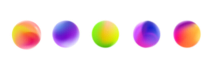 Bright colorful circle gradient set. Round blur gradation background collection. Iridescent radial blurry shape pack for poster, banner, leaflet, brochure. Vector neon fading circular aura bundle