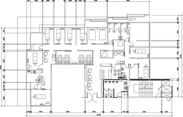 2D Interior Drawing Layout of Traditional Thai Massage, Waiting Area, and Bathroom in Vector Format
