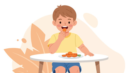 Happy Child Relishing Fresh Carrot Slices Demonstrating Healthy Eating Habits