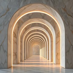 Naklejka premium Gradient marble arch tunnels. Abstract glowing marble-textured arch tunnels with gradient surfaces and soft light edges.