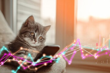 Kitten's paw-some smartphone experience. Kitten mystery. The importance of personal data in modern social and economic systems. Adorable kitten. Analyze your data.