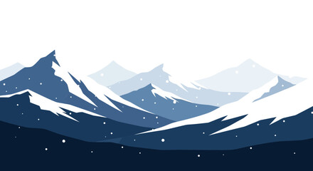Fototapeta premium Geometric Blue Mountains Landscape With Snowy Peaks on White Background