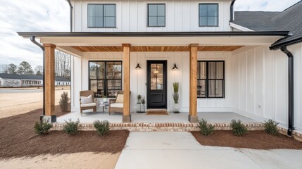White farmhouse exterior porch