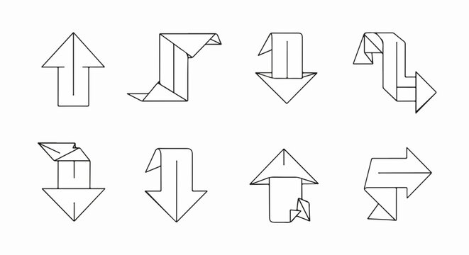 Origami arrows direction navigation symbol guide pointer indicator sign way route map