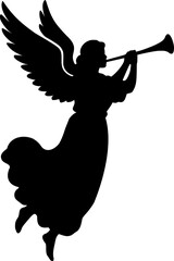 Angel playing the trumpet silhouette vector black and white icon isolated illustration image decal design file download © Joe