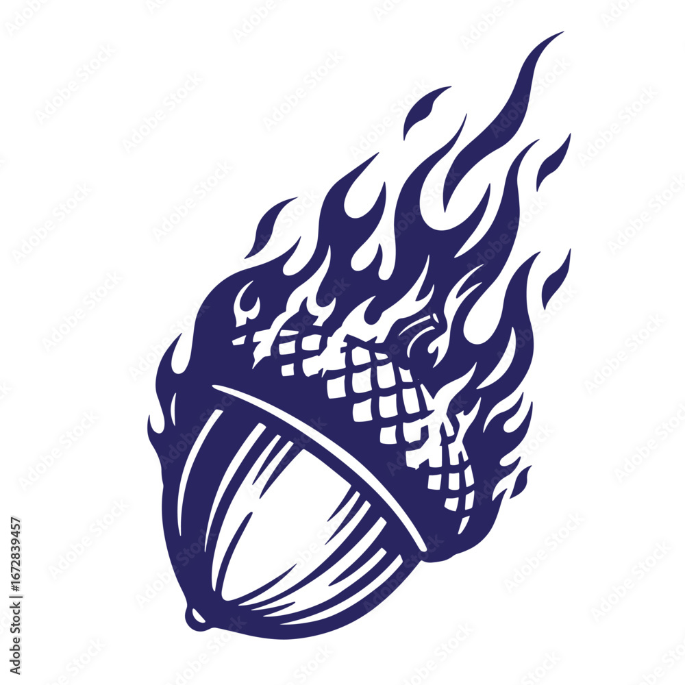 Aufkleber flaming acorn emblem illustrating strength potential and transformation with bold vector design