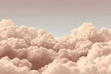 High angle view of peach-toned cumulus clouds filling frame, under a clear light blue sky; a soft, calming atmosphere