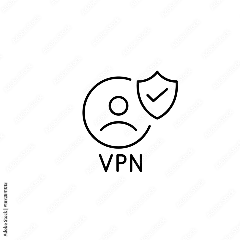 Poster user with shield and checkmark. secure vpn connection, verified privacy, trusted network, approved e