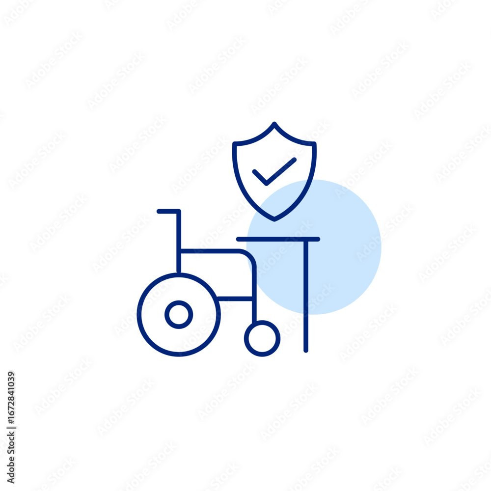 Poster verified mobility support, trusted wheelchair user protection, secure accessibility for a workspace.