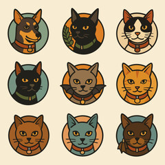 Pet Icon Set – Cartoon Style Dog and Cat Round Avatar Illustrations