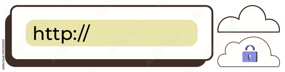Fototapete browser url bar with security lock, supporting cloud icons representing secure web access and data s