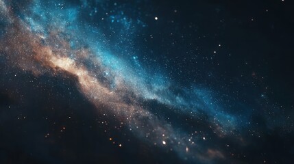 Fototapeta premium Sweeping celestial view blue and gold dust clouds drift across a dark sky, scattered with tiny stars