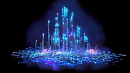 Glowing Line Column Futuristic Tech City (Metaverse Scene Background)