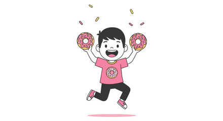 Joyful Child Holding Two Donuts in an Upbeat, Energetic Style