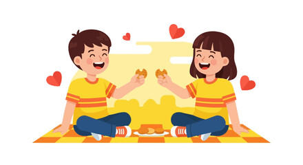 Joyful Children Sharing Cookies, Celebrating Friendship and Love, Cute Illustration
