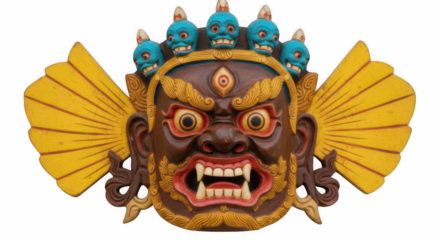 Furious Tibetan Mahakala Mask Isolated on Transparent PNG Background