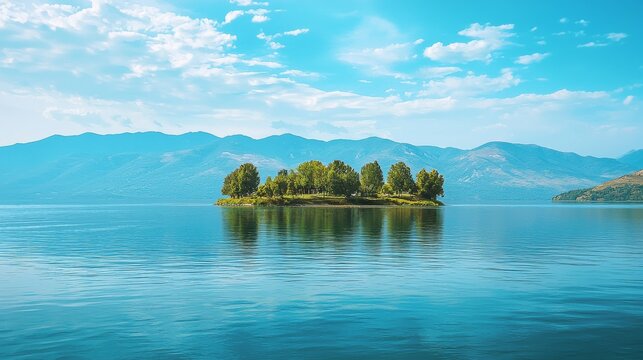 beautiful view of the island on Lake Paleostomi, Poti, Georgia