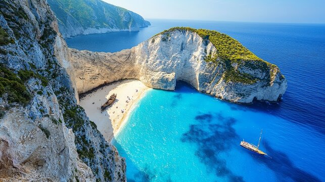 Beautiful Shipwreck beach. Beach of Navagio, Zakynthos, Greece.