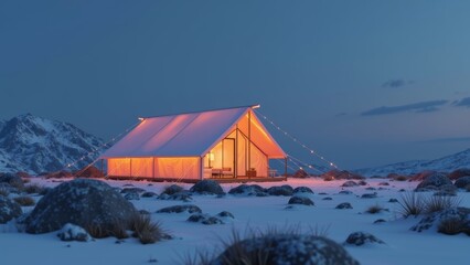 Tent illustration in the snow