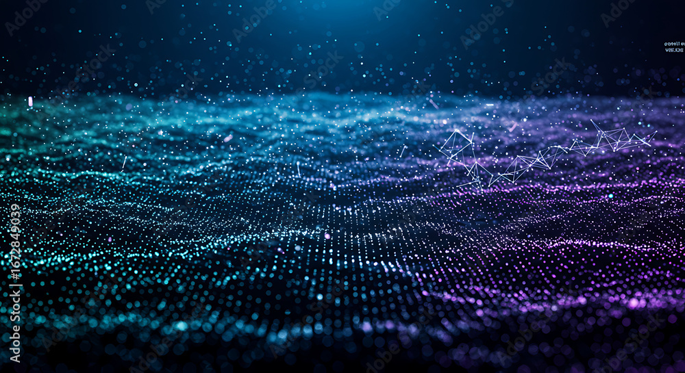 Aufkleber digital wave of innovation: a dynamic abstract composition of digital particles flows with an undula