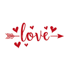 Red love arrow symbol with hearts isolated on transparent background