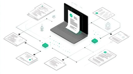 Digital document workflow, isometric