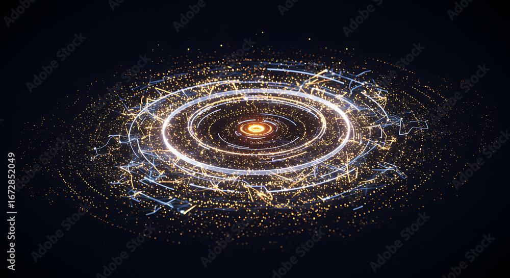 Poster cosmic symphony: an abstract rendering of a galaxy or planetary system unveils intricate structures 