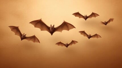 Bats Flying Over Warm Golden Background in Stylish Artistic Composition for Nature and Wildlife Concepts