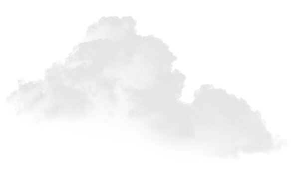 A fluffy, isolated cloud formation against a bright white background.