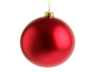 A red ball ornament hanging from a string