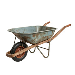 Vintage Blue Wheelbarrow with Wooden Handles