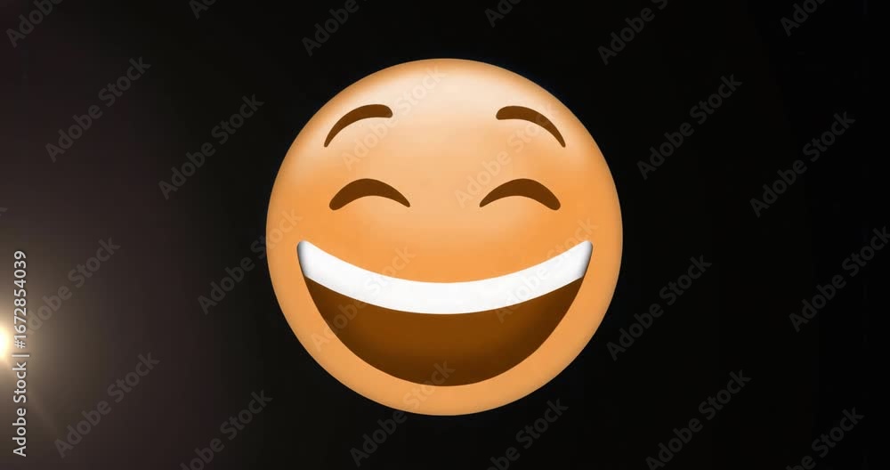 Aufkleber At start, animated smiling emoji staying centered without moving on dark void while glow persisting