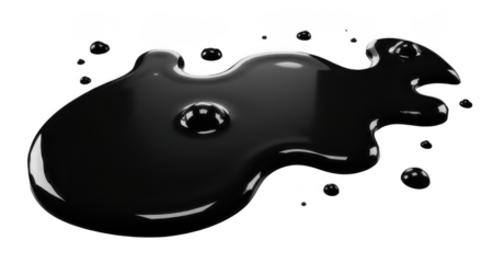 Black Oily Liquid Spill or Ink Splatter Isolated on Transparent PNG Background
