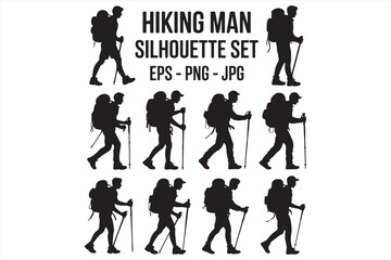 Fototapeta premium Hiking Silhouettes – Vector Bundle of Hikers, Backpackers, and Trekkers