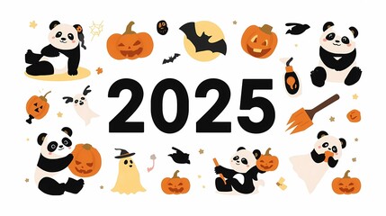 Halloween 2025 - Colorful Halloween 2025 illustration with bats, pumpkins, and spiders.
