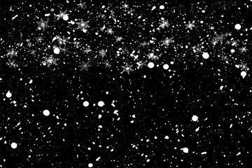 Christmas snow. Falling snowflakes on a dark background. Snowfall. Vector illustration.